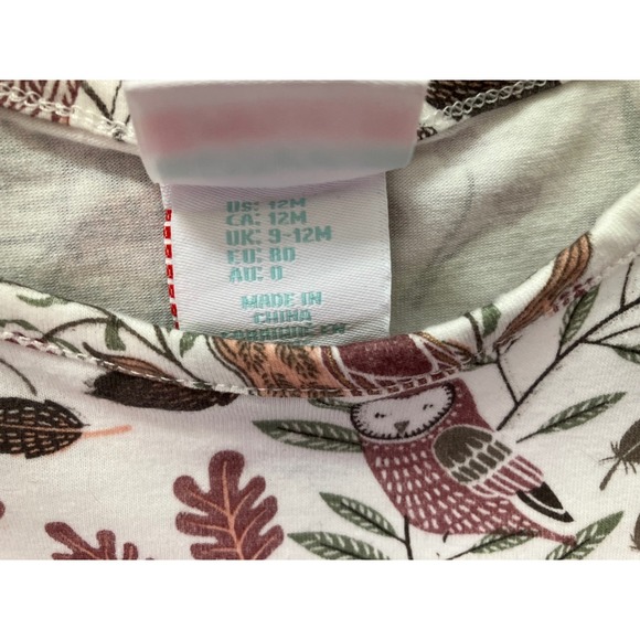 Maggie Zoe Girls Long Sleeve Owl Leaf Print Tiered Dress 12 Months - Picture 3 of 4